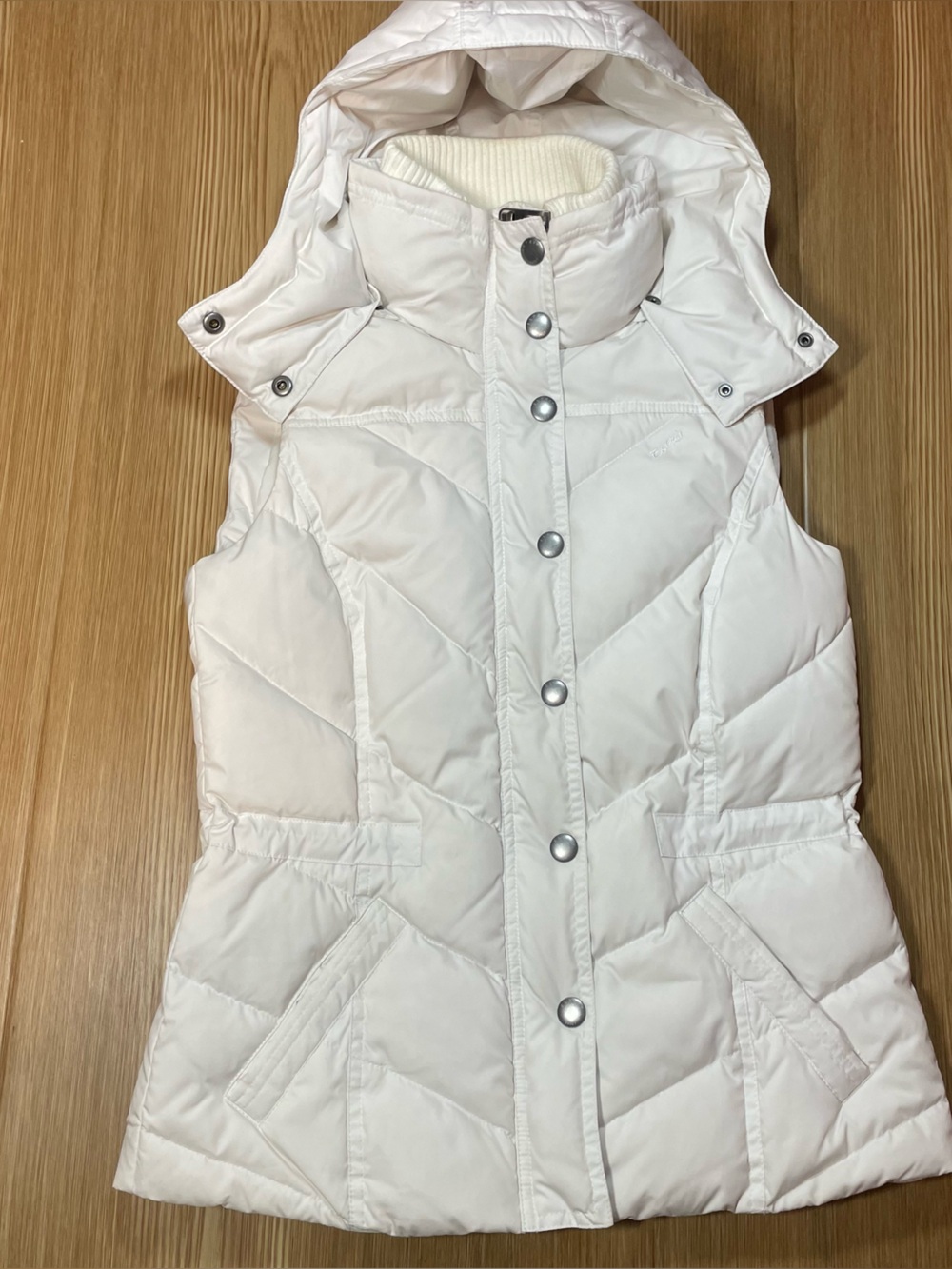 Esprit Women's Off-White Down Fill Hooded Puffer Vest Snap Button Sz M